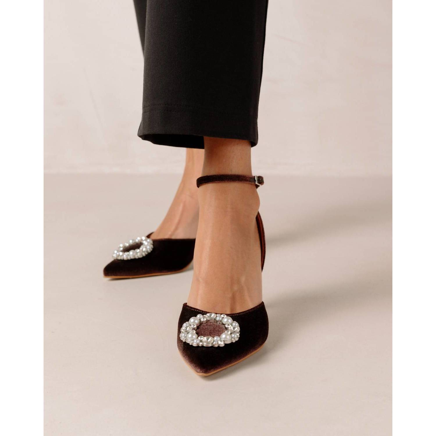 New Alohas Cinderella Crystal Embellished High-Heel Pumps In Velvet Coffee Brown